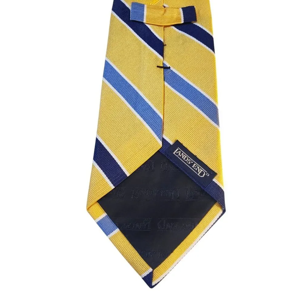 Lands End REPP Mens Tie Necktie Designer‎ Yellow Navy Blue Stripes Businesscore
